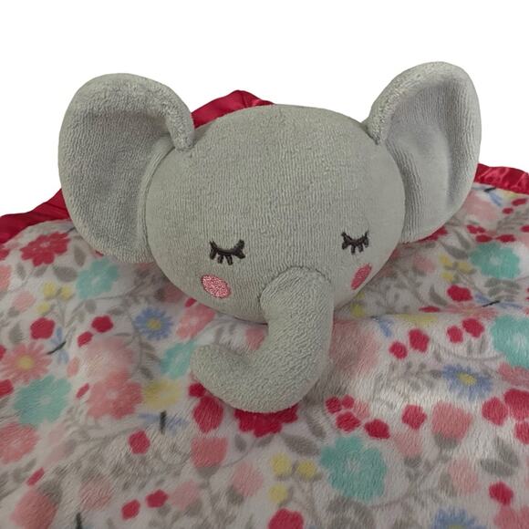 Parents Choice Pink Grey Elephant Plush Security Blanket Lovey Satin Trim 12x12" - Picture 7 of 13